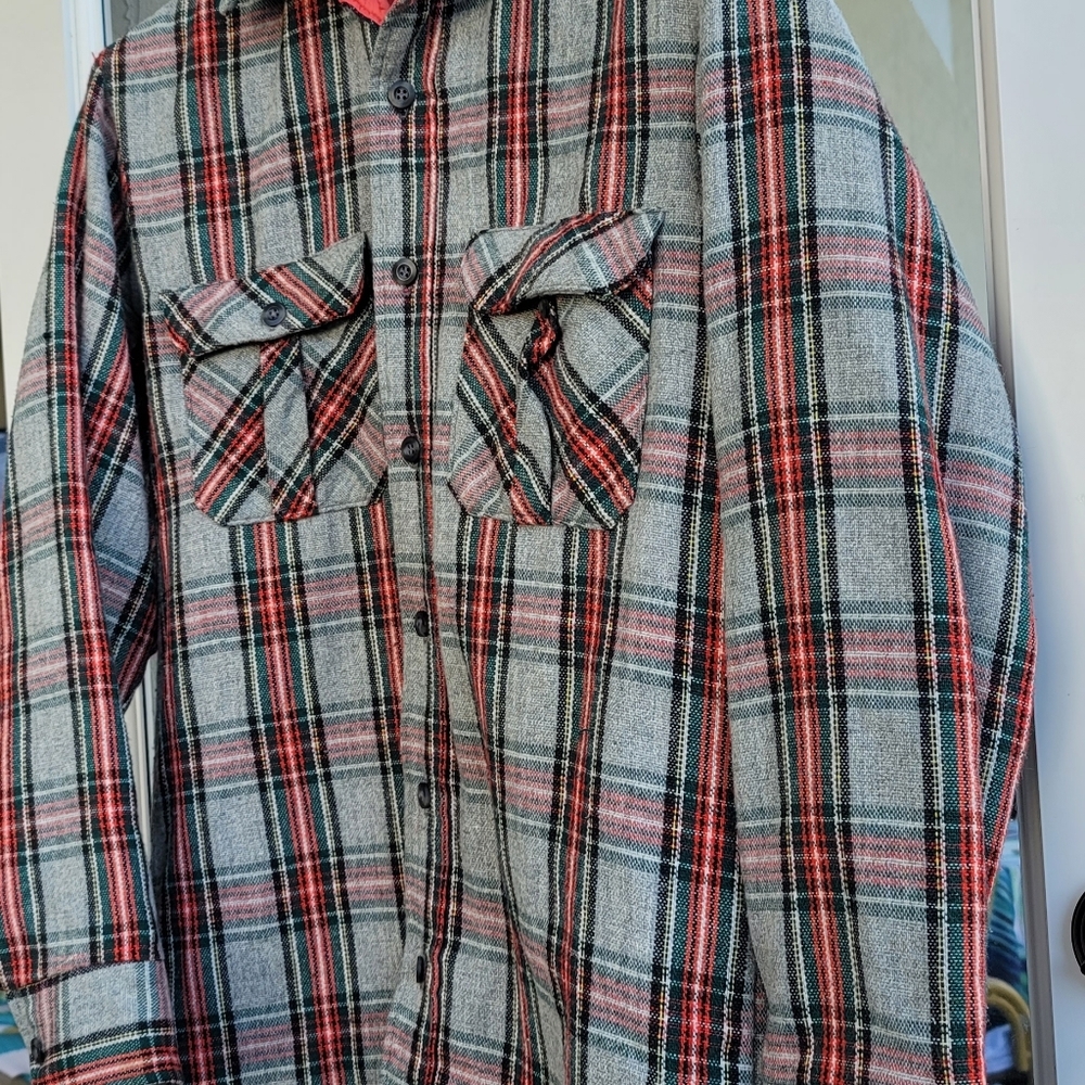 Vintage Sears Fieldmaster Mens Medium Neck 15-15.5 Plaid Flannel Shirt Multicolo - Picture 11 of 11